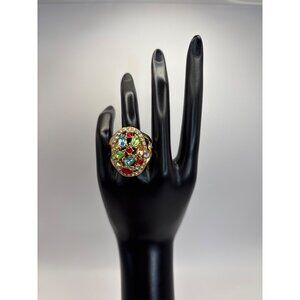 Avon Gold Tone Fruit Cocktail Multicolor Stones Cluster Statement Ring Size 10